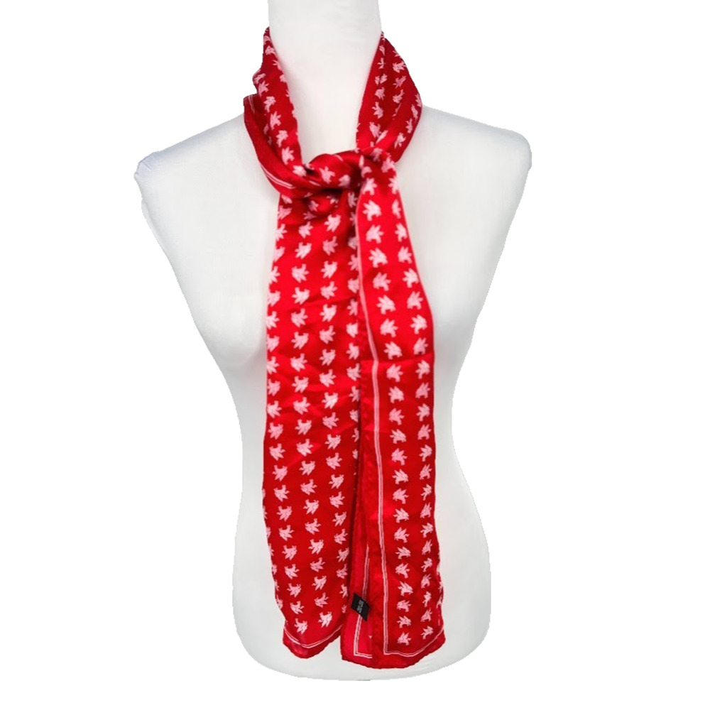 Unbranded 100% Silk Red White Scarf Wrap Pegasus Horse Rectangle 9.5"W x 58"L‎